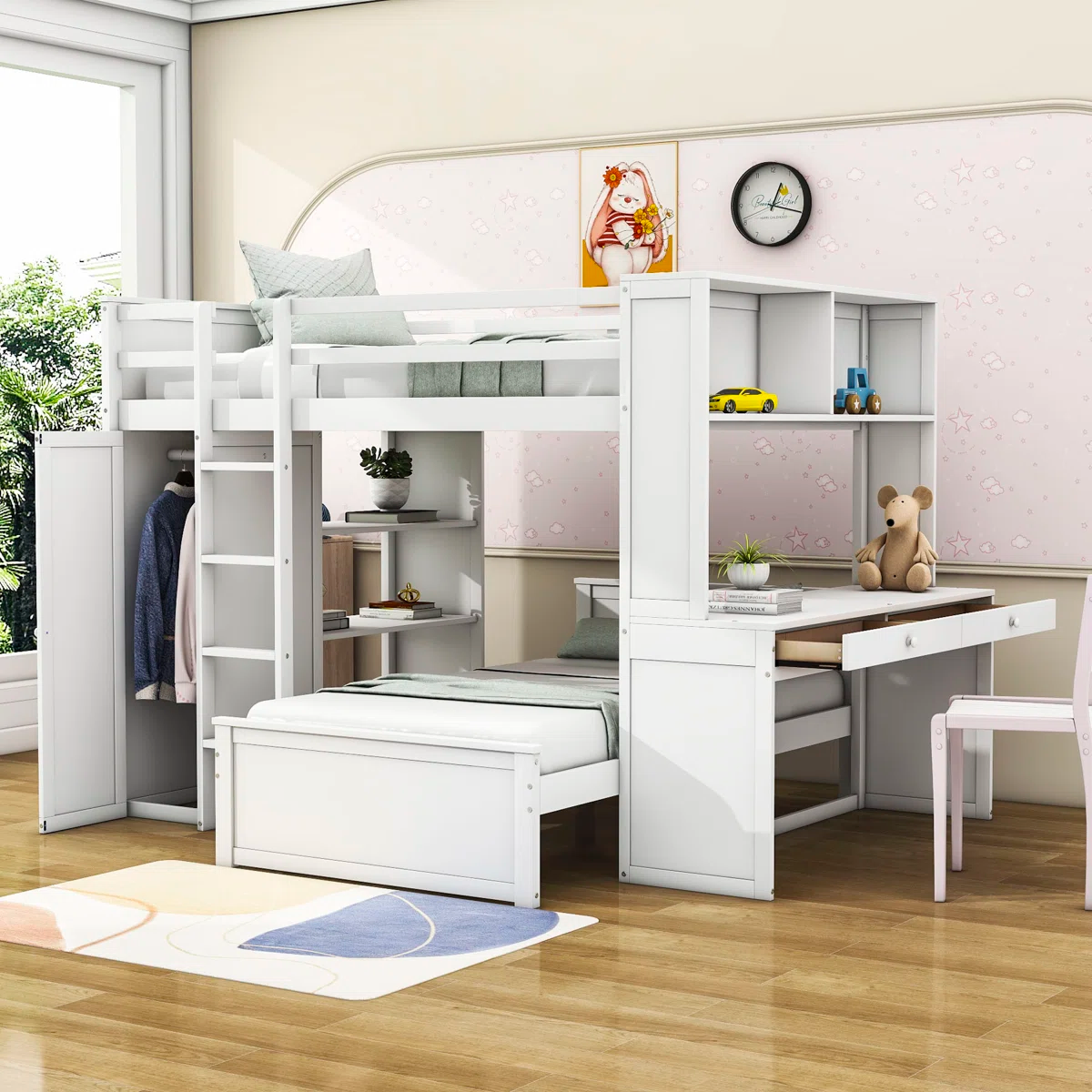 Bunk bed with desk and wardrobe – White  RA-BD247 