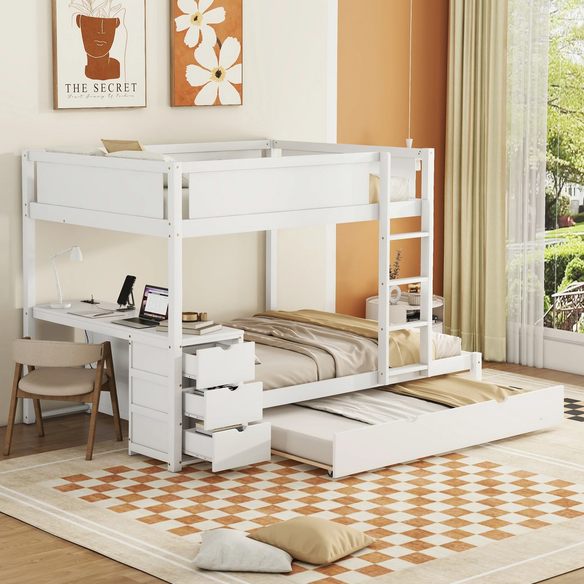Bunk Bed with Desk 241cm - White RA-BD249