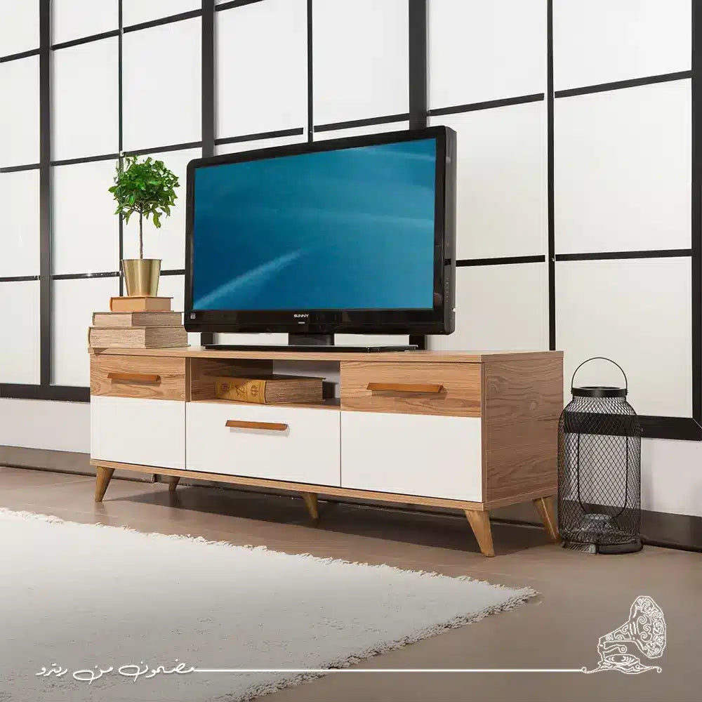 ترابيزة تلفزيون 150×40سم - أبيض×خشبي RA014