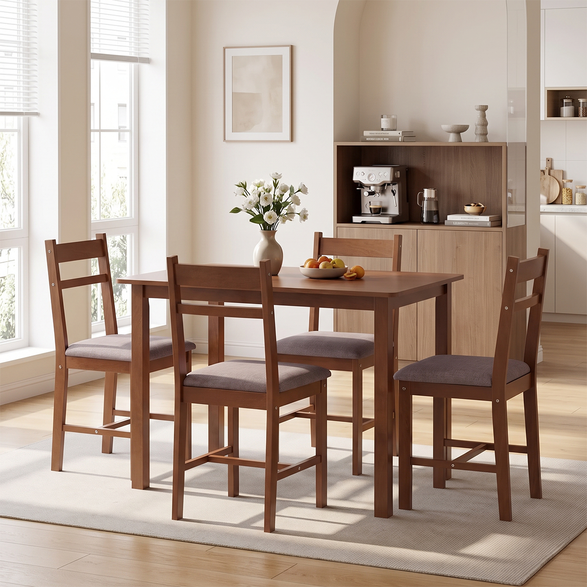 Modern Dining Table + 4 Chairs - Brown RA-Dr84