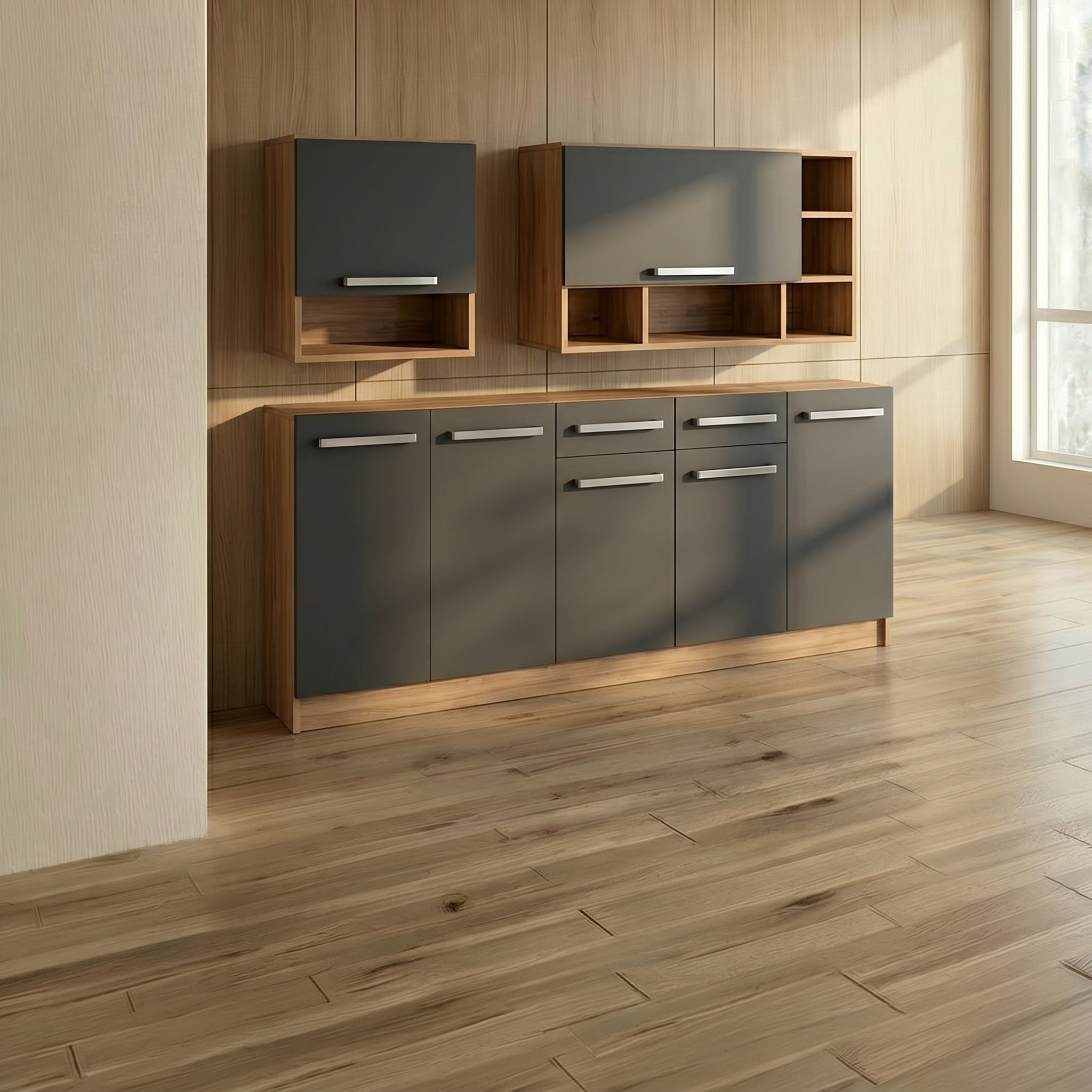 مطبخ مودرن -رمادي×خشبي RA-K53