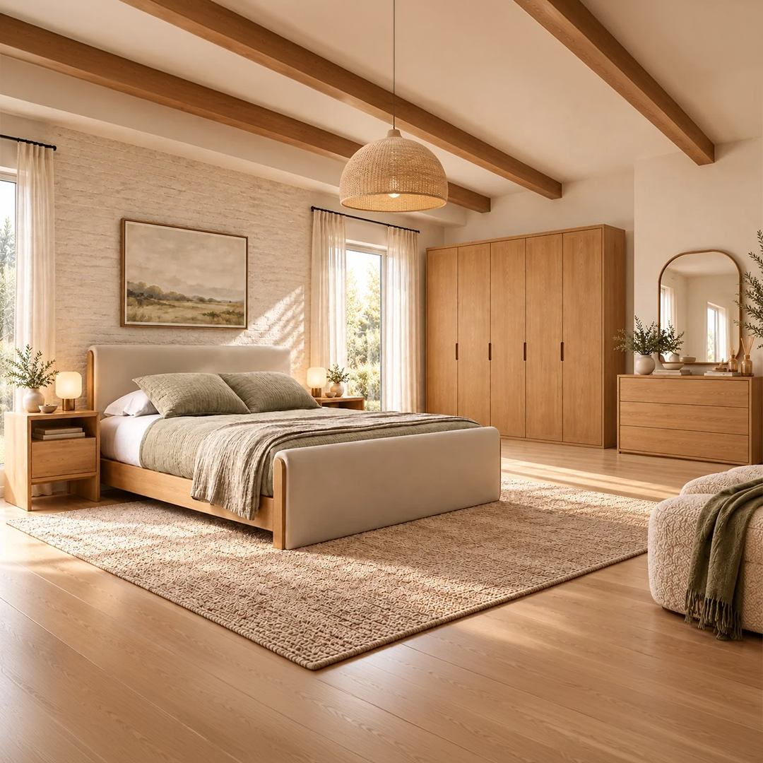 Modern 5-piece bedroom set – wood × beige – RA-MR58