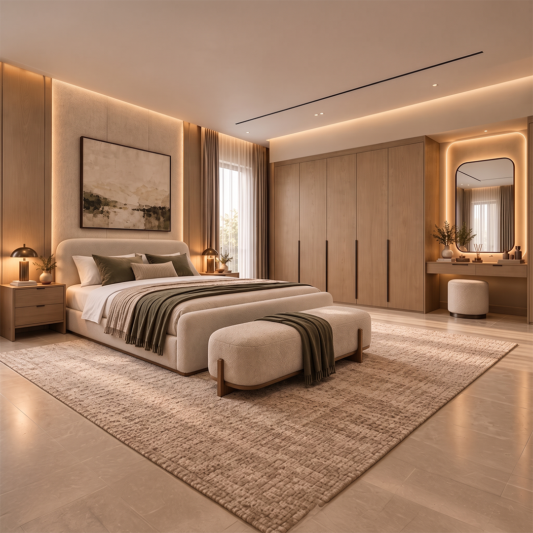 Modern 6-piece bedroom set – Wood × Beige – RA-MR61
