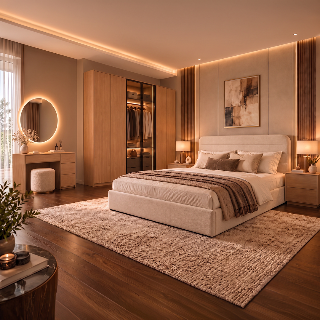 Modern 5-piece bedroom set - wood × beige  RA-MR64 
