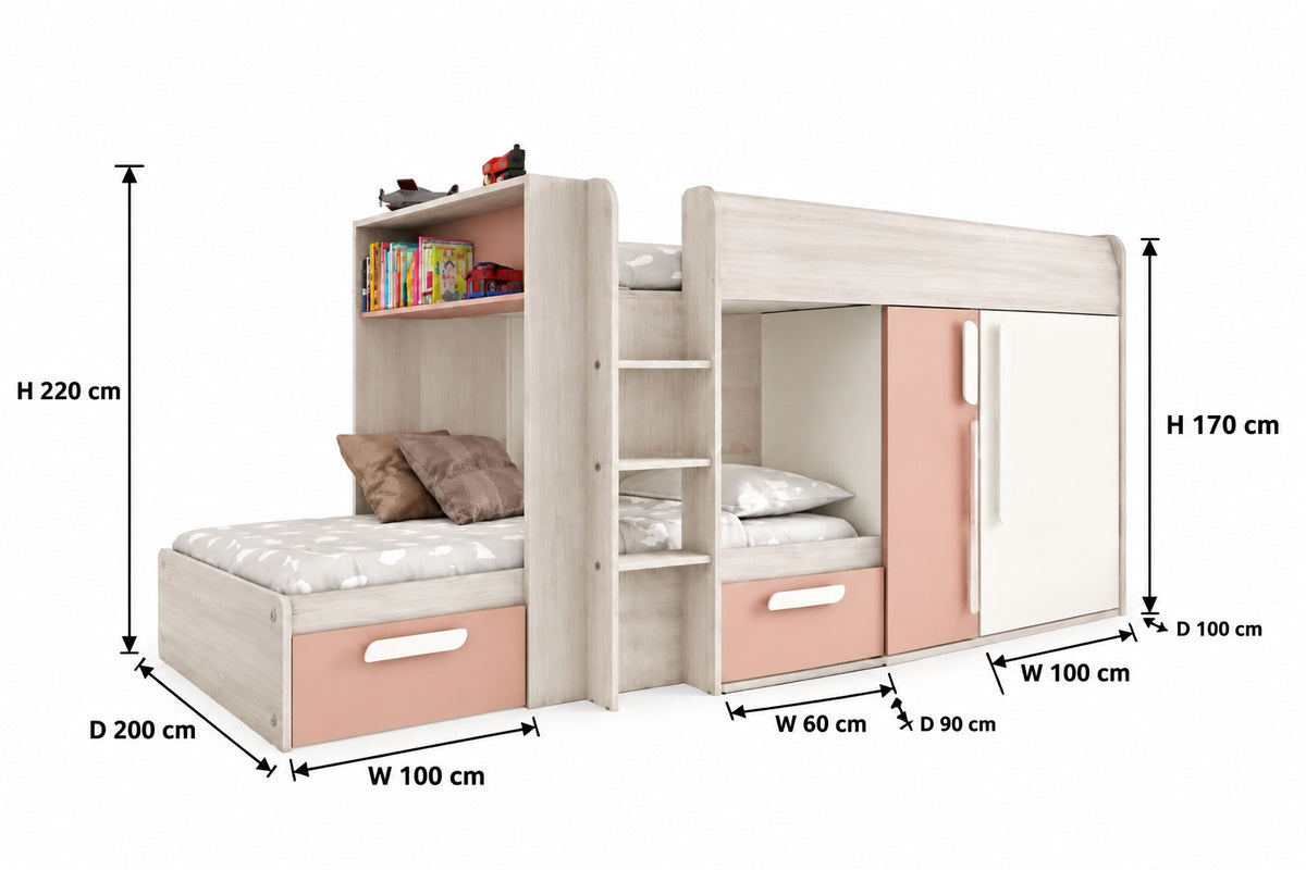 Bunk bed with wardrobe and drawers – Multicolor RA-BD211