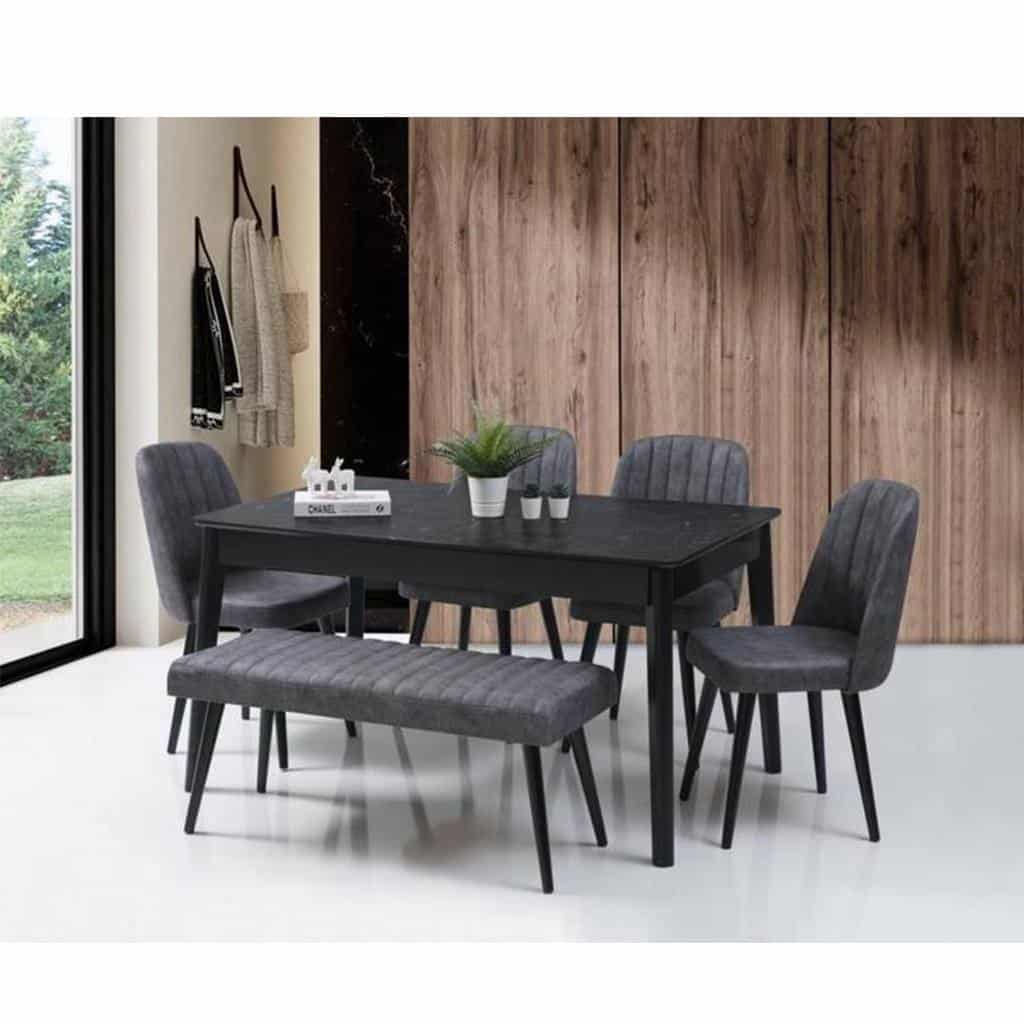 Modern dining table + 4 chairs and a bench – Gray x Black RA-DR13