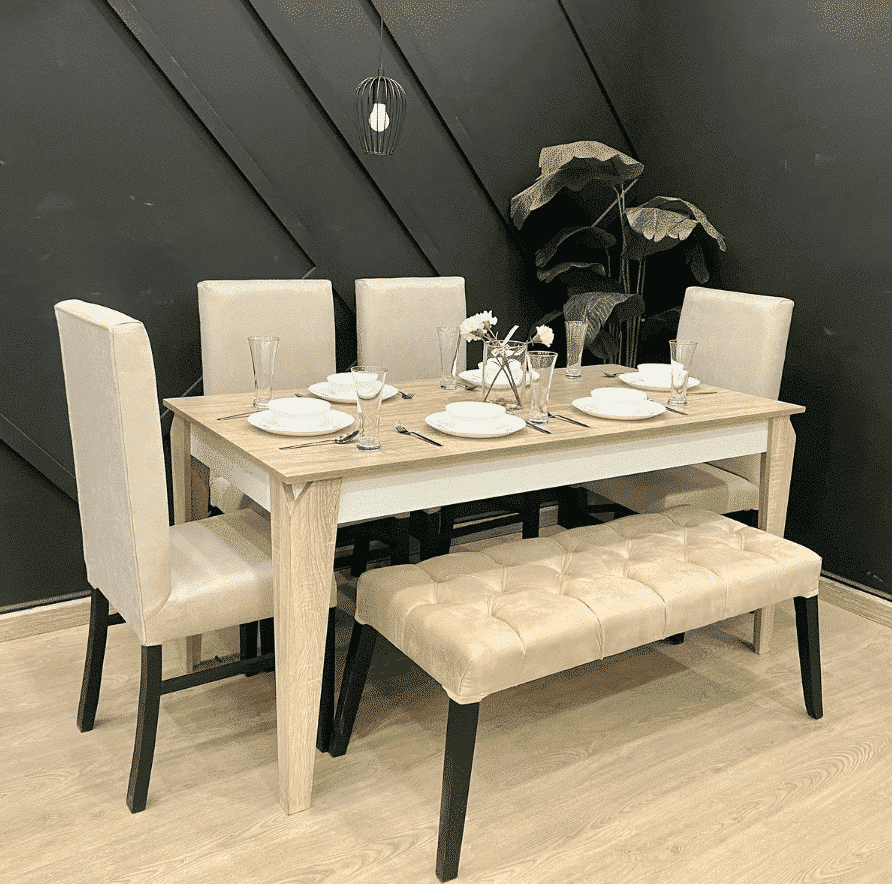 Dining table + 4 chairs and a bench – Beige RA-DR20