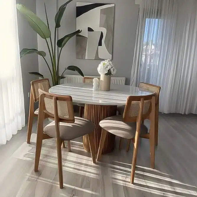 Modern dining table + 5 chairs - beige x white RA-DR45