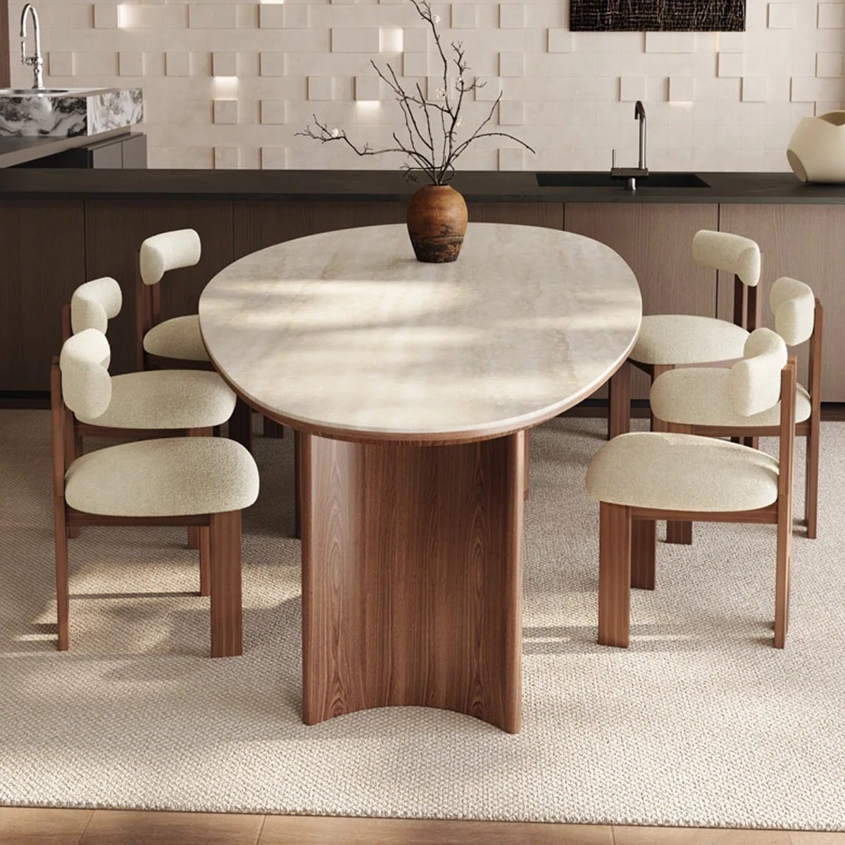 Modern dining table + 6 chairs - brown x off-white RA-DR46