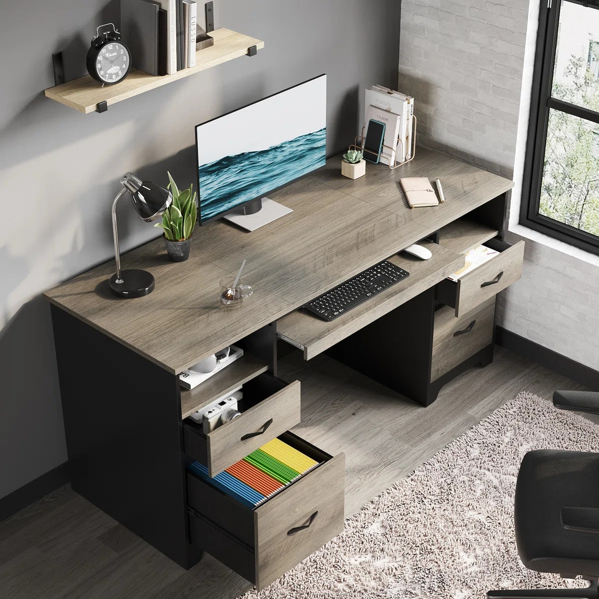 مكتب مودرن 140×40سم-خشبي× أسود  RA-F121