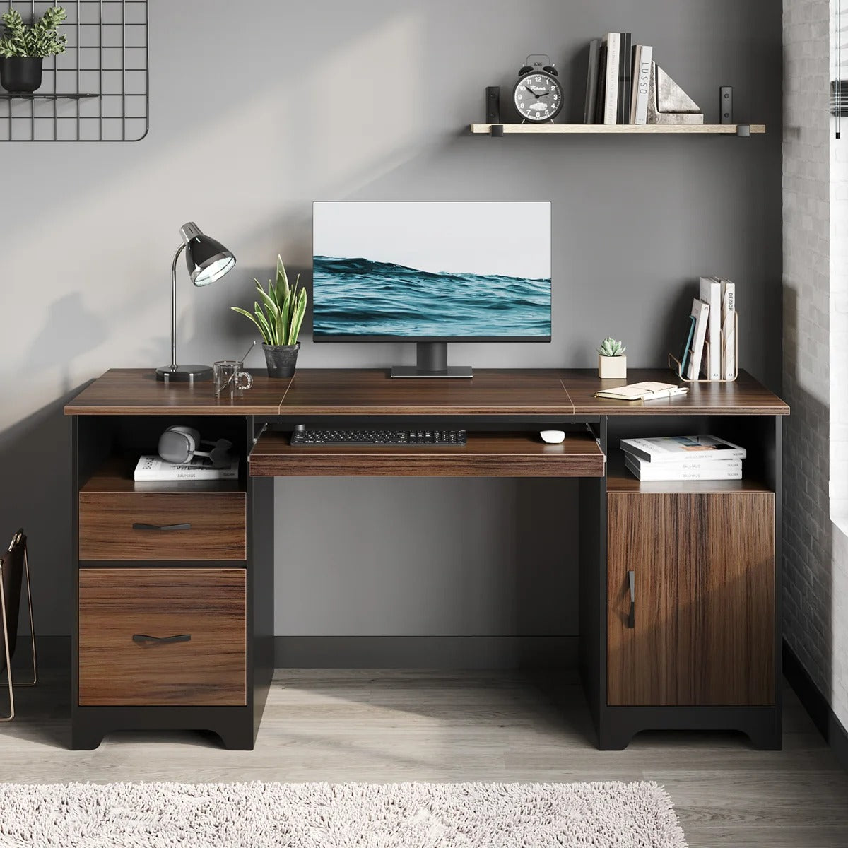 مكتب مودرن 140×40سم-بني× أسود  RA-F122