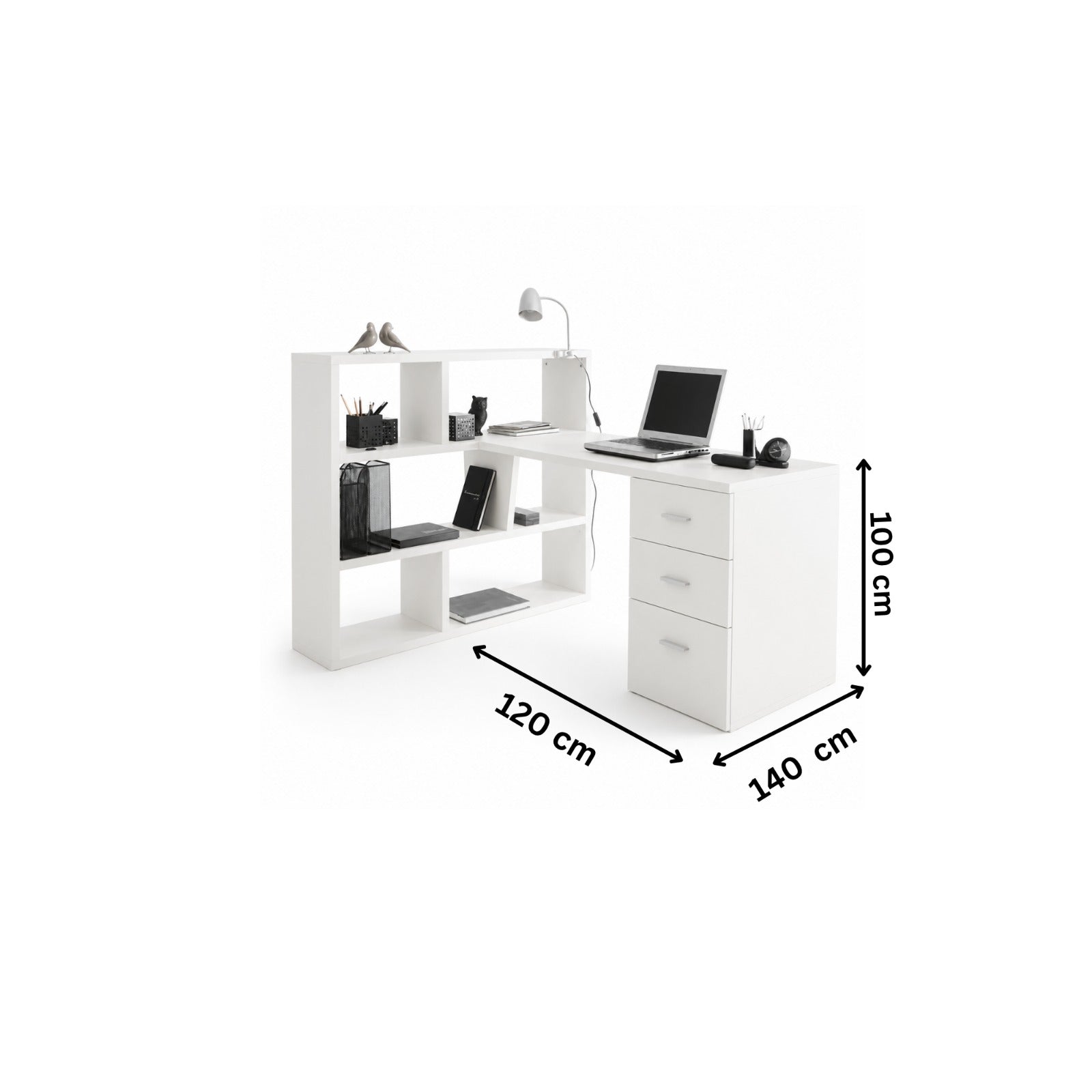 مكتب مودرن+مكتبة 120×140سم-ابيضRA-F57