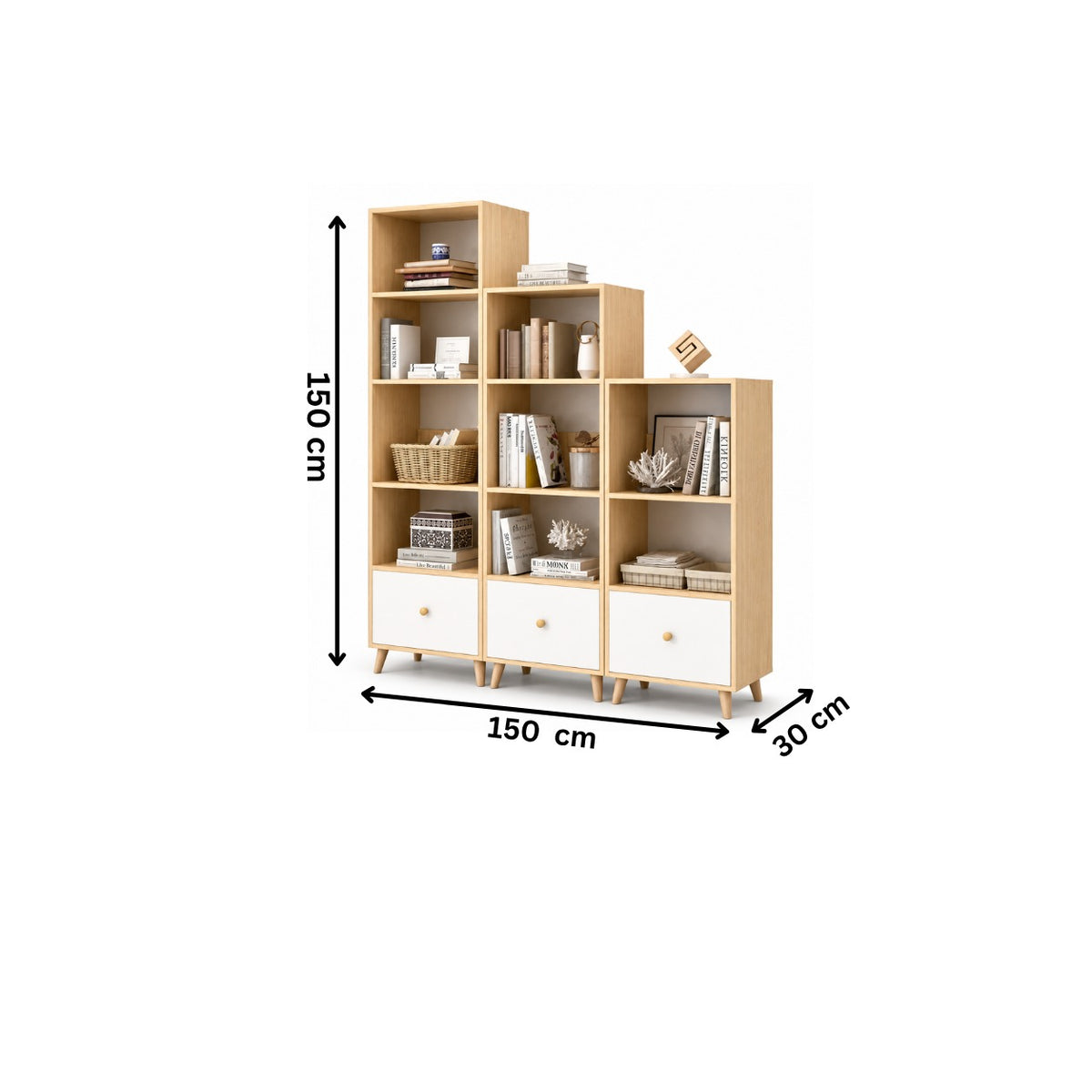 مكتبة مودرن 150×150سم – أبيض×خشبي RA-MK01