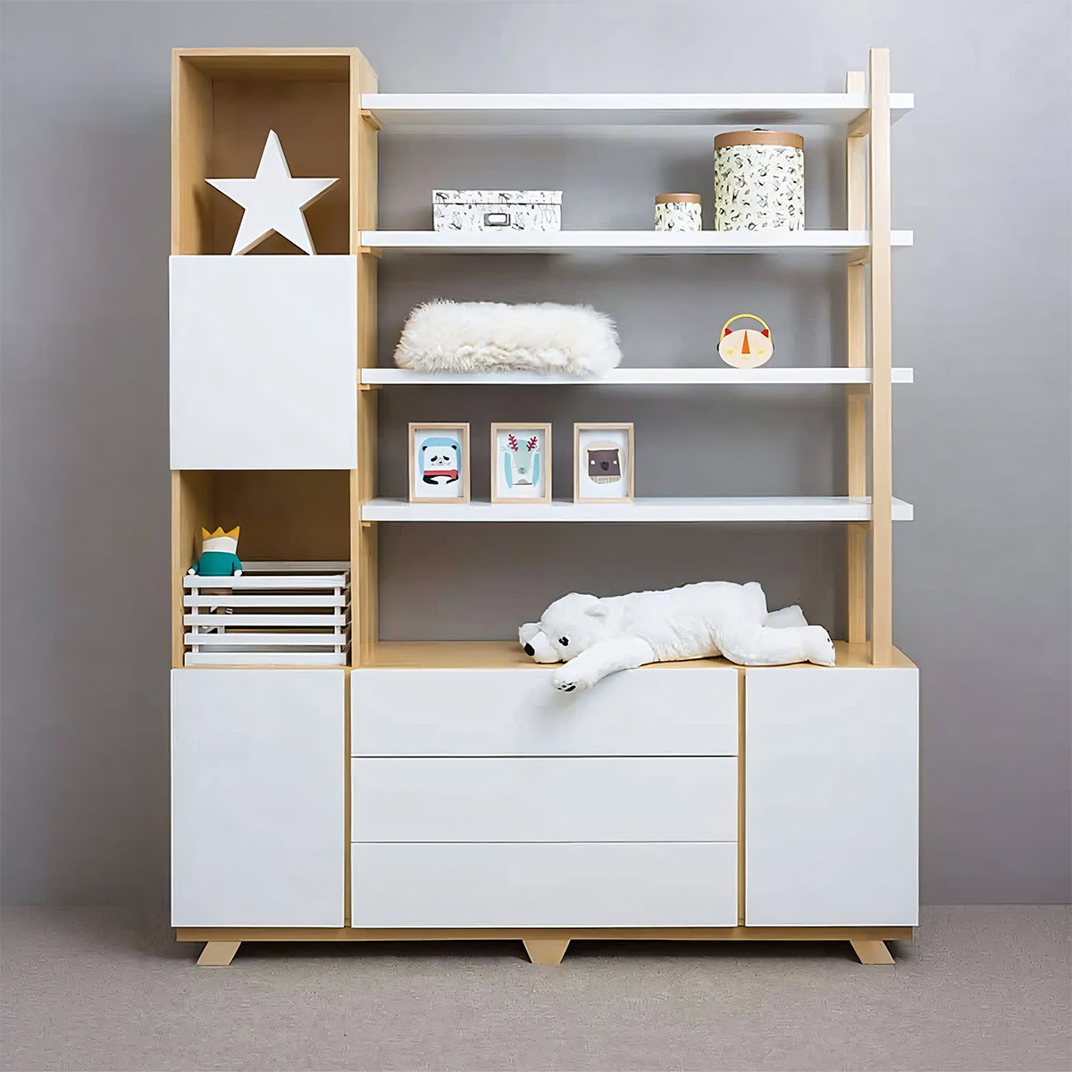 مكتبة مودرن 160×180سم - أبيض×بيج RA-MK10