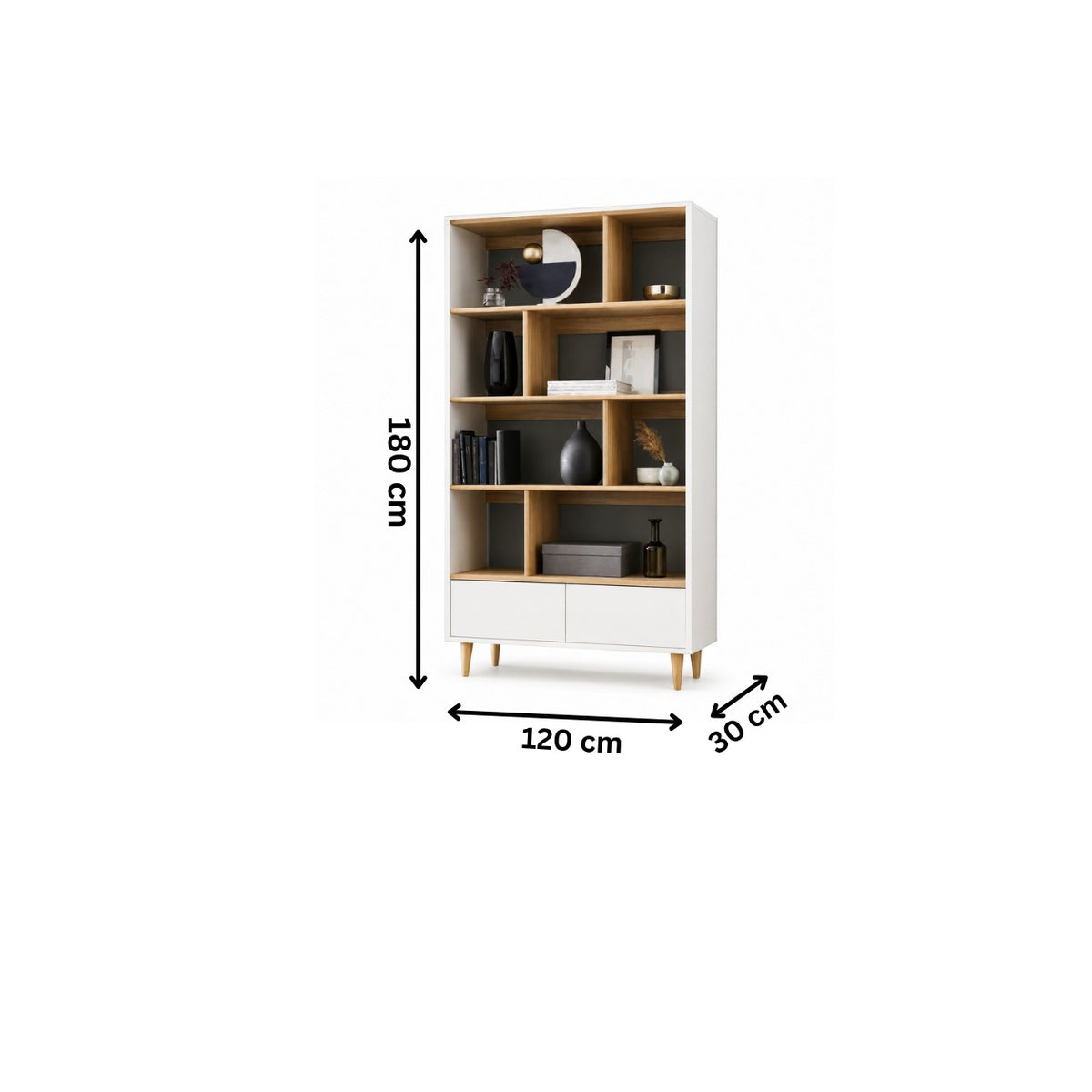 Modern Bookshelf 180x120cm - White/Wood RA-MK50