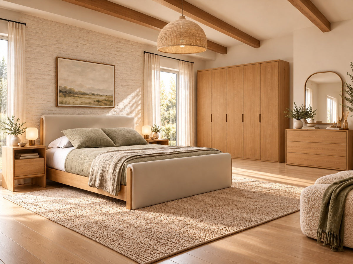 Modern 5-piece bedroom set – wood × beige – RA-MR58