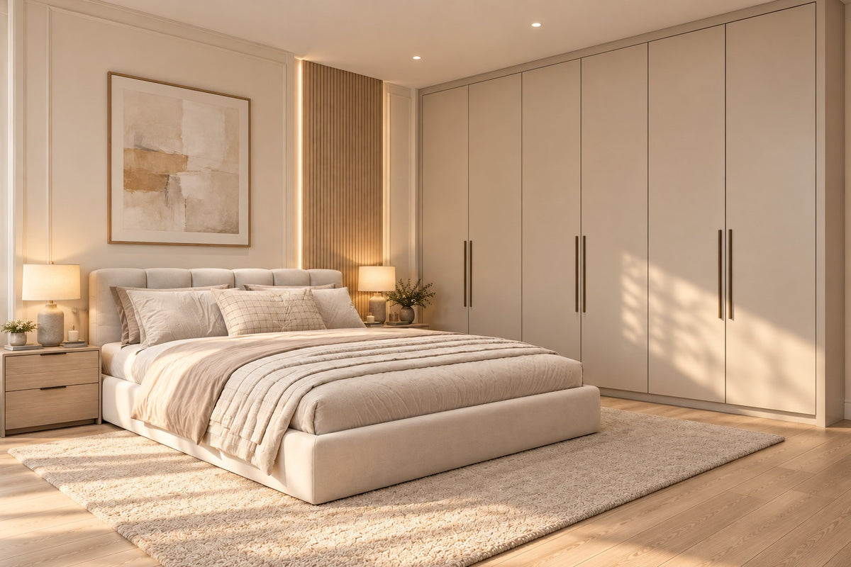 Modern 4-Piece Bedroom Set – Off-White × Beige – RA-MR59