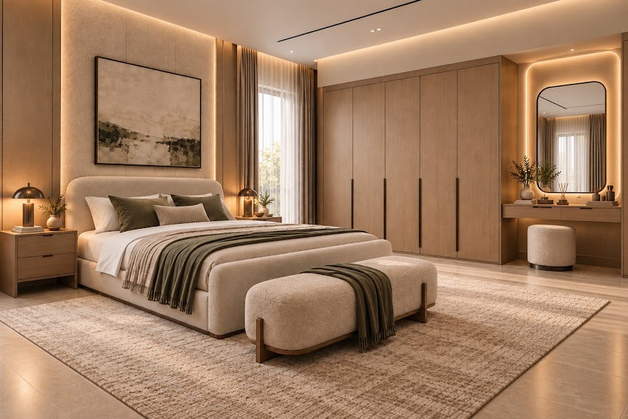 Modern 6-piece bedroom set – Wood × Beige – RA-MR61