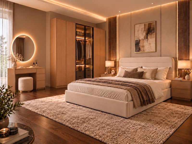 Modern 5-piece bedroom set - wood × beige  RA-MR64 