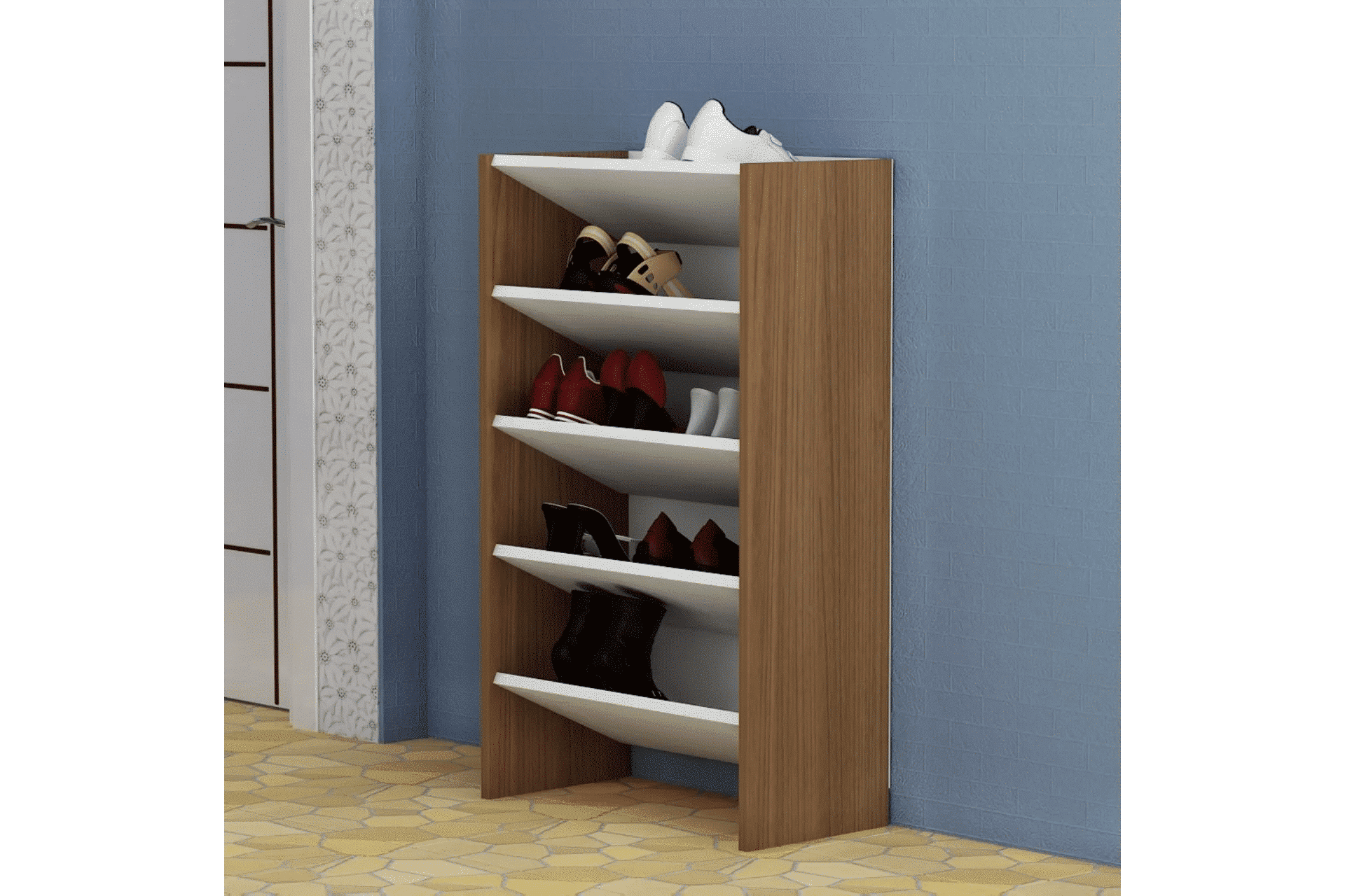 Modern shoe rack 60x30cm - White x Wood RA-S17
