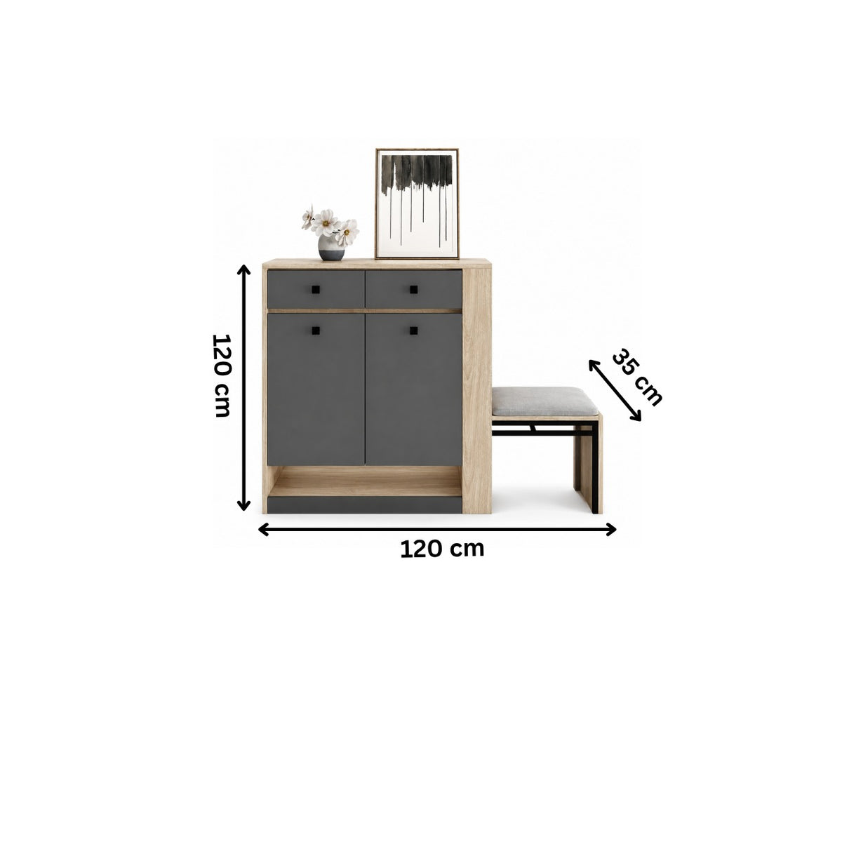Shoe rack 120×35cm - Wood × Gray RA-S54