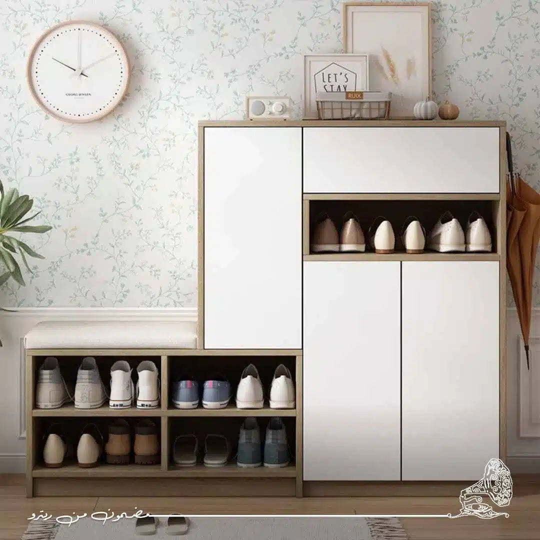 Shoe rack 140×35cm - White×Beige RA-S71