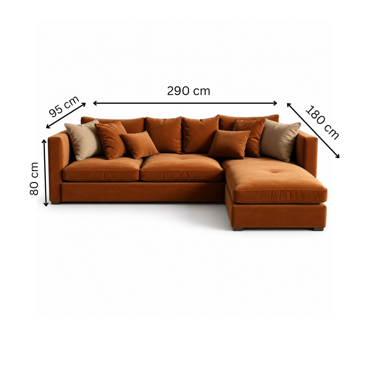 Modern corner sofa 290×180cm, dark copper brown RA-SF200