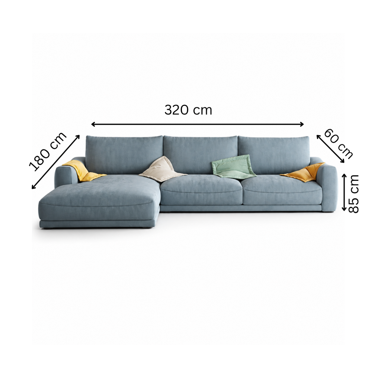 Modern corner sofa 320x180cm, sky blue RA-SF204