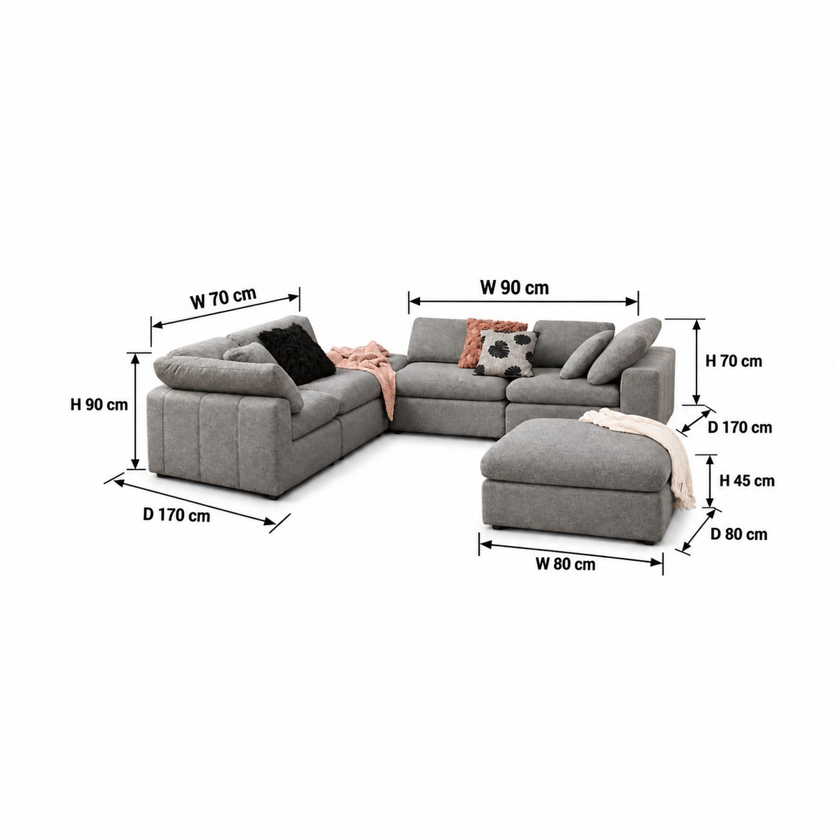 Modern sofa and pouf 170x90cm - Dark gray RA-SF82