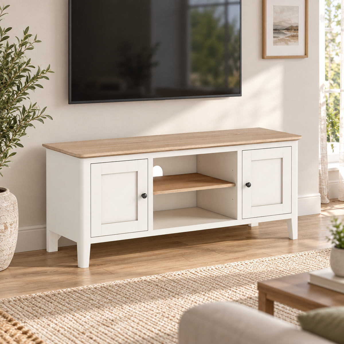 TV Table 120×35 cm – White × Wood RA-U101