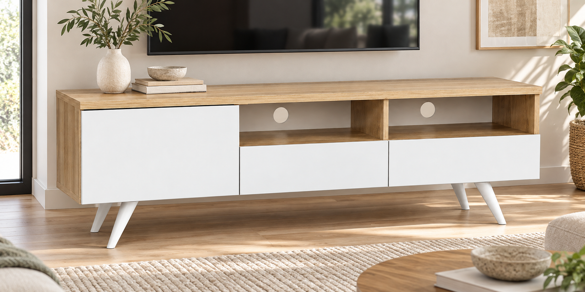 TV Table 150x35cm - White x Wood RA-U114