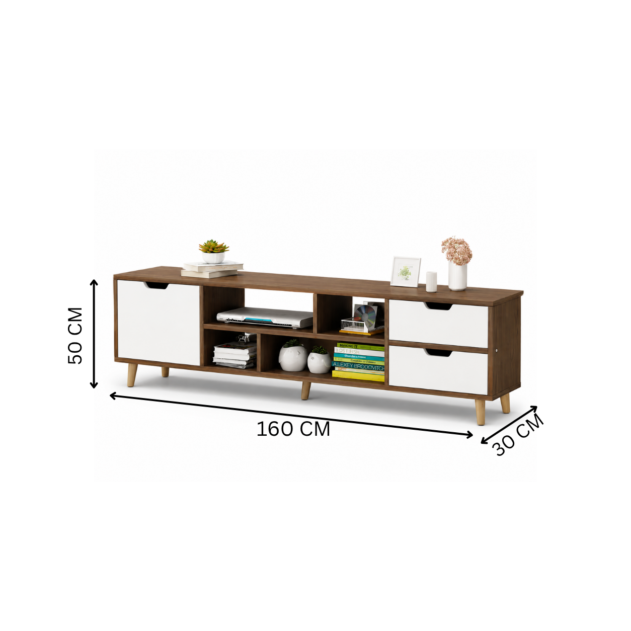 TV stand 160x30cm - Wood x White RA-U67