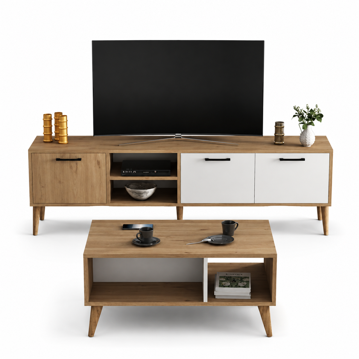 Modern TV Stand + Coffee Table – White x Wood RA-UT15