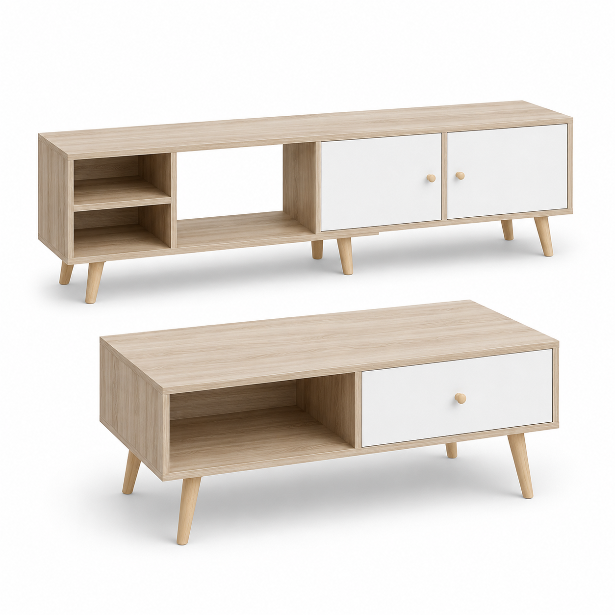Modern TV Stand + Coffee Table – White x Beige RA-UT17