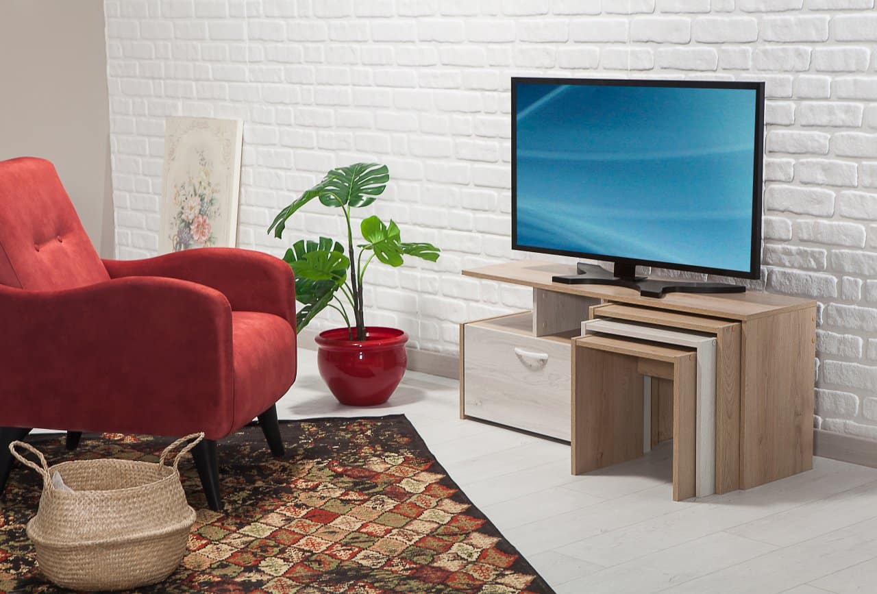 ترابيزة تلفزيون 114×32سم - أبيض×خشبي RA015