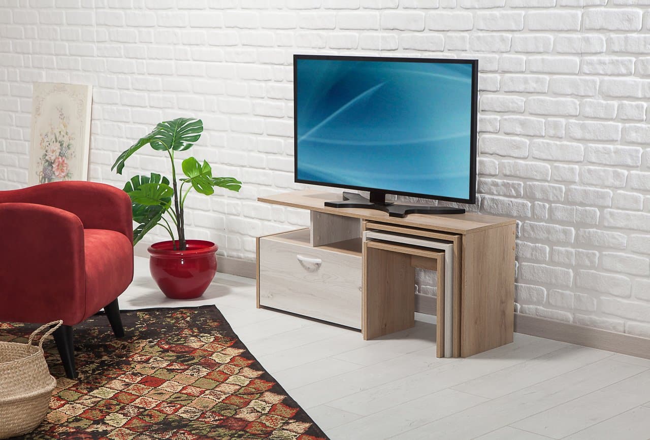 ترابيزة تلفزيون 114×32سم - أبيض×خشبي RA015