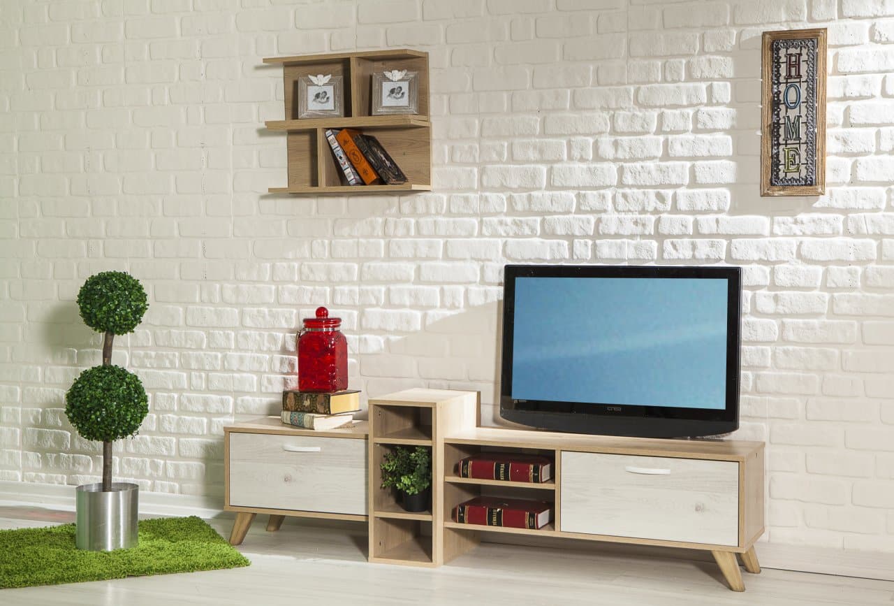 ترابيزة تلفزيون 177×39سم - أبيض×خشبي RA016