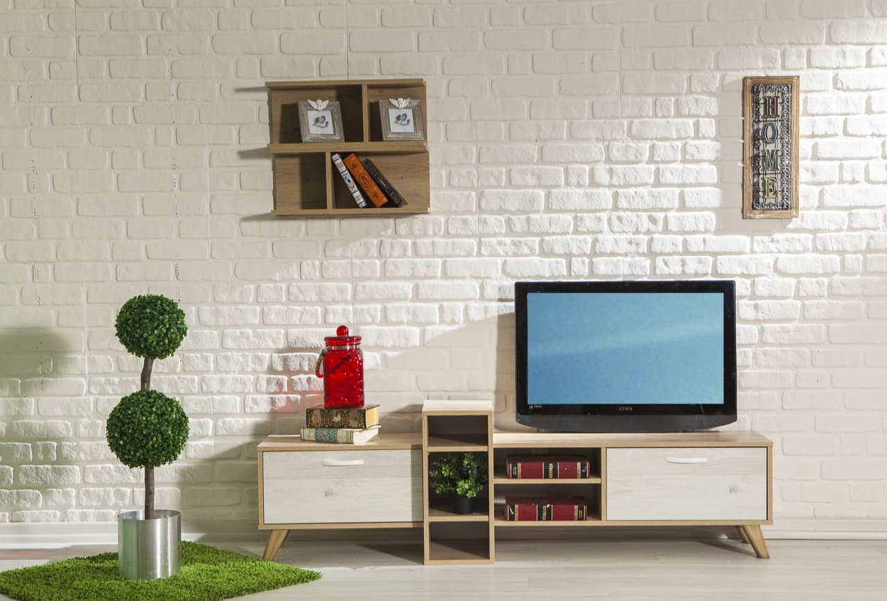 ترابيزة تلفزيون 177×39سم - أبيض×خشبي RA016