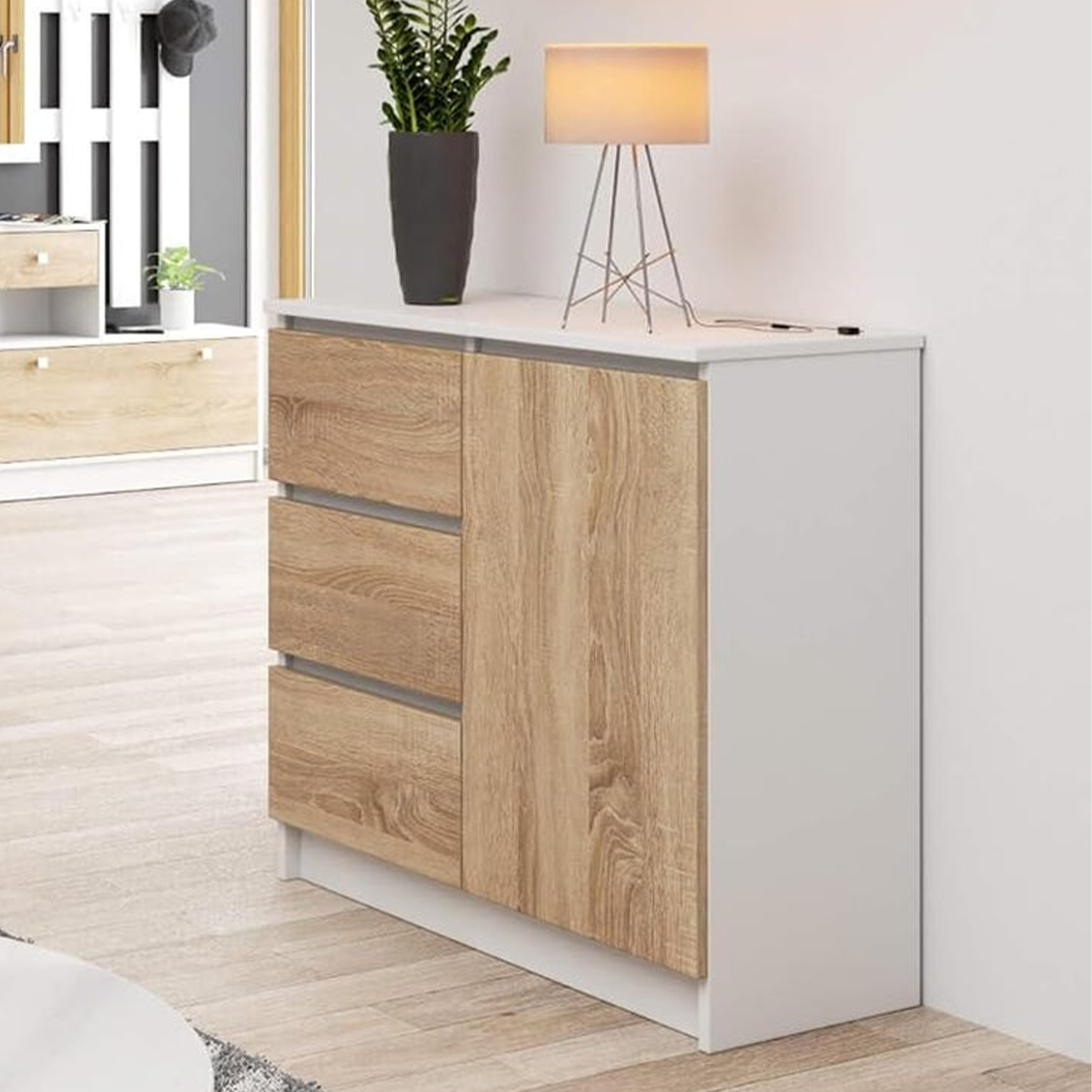 وحدة أدراج مودرن 80×40سم-أبيض×خشبي RA121