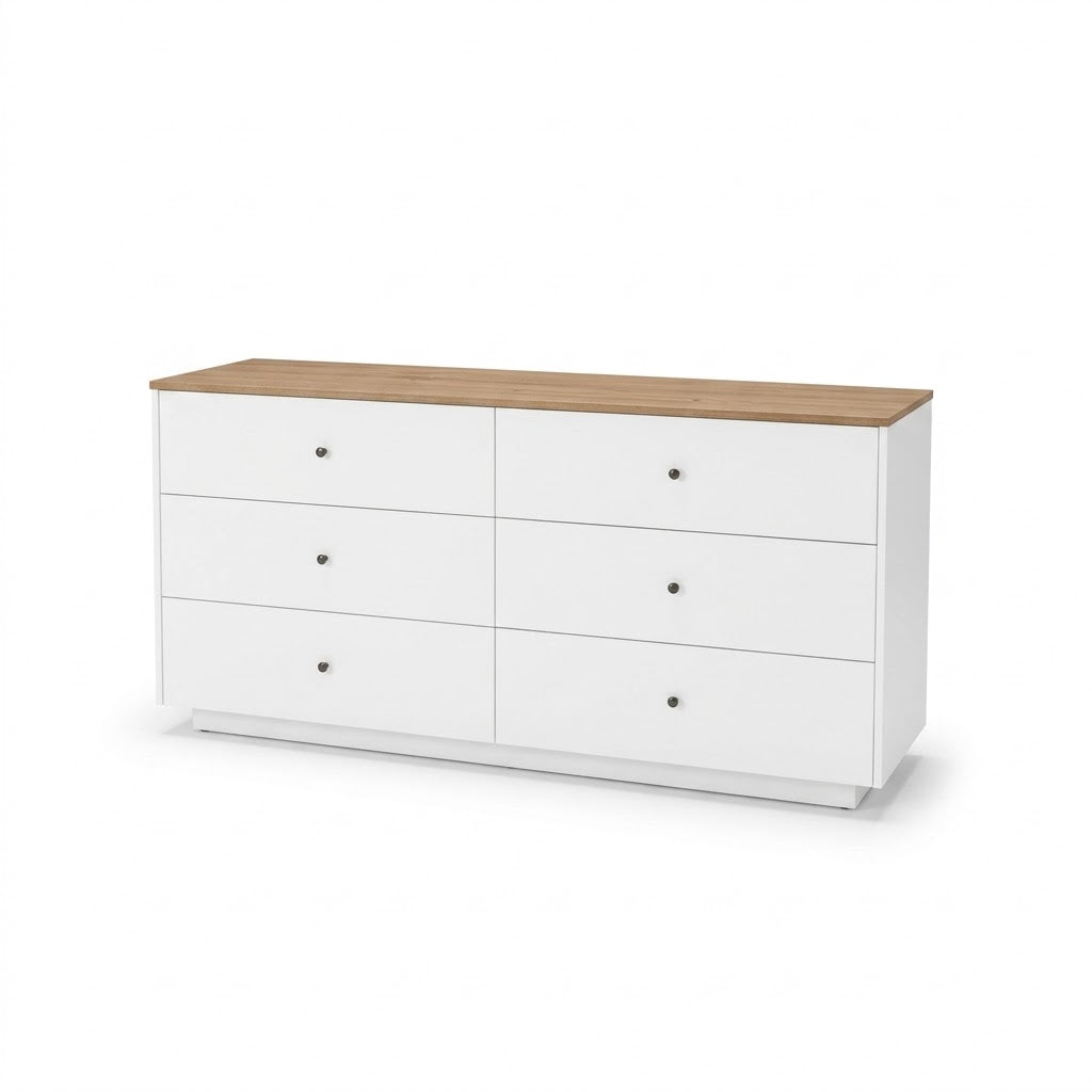 Modern Drawer Unit 160×50 cm - White & Wooden RA131